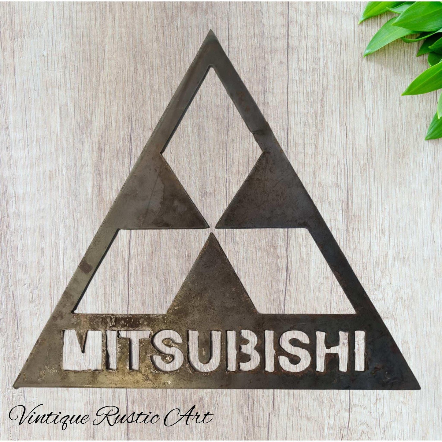 Mitsubishi Rusty Metal Art - Corten Rusty Metal Logo Sign 370 x 400mm - Vintique Concepts