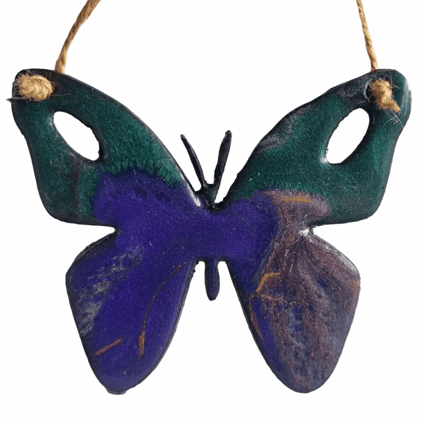 SMALL COLOURFUL BUTTERFLY metal art coated in pourable epoxy 90MMX 105MM