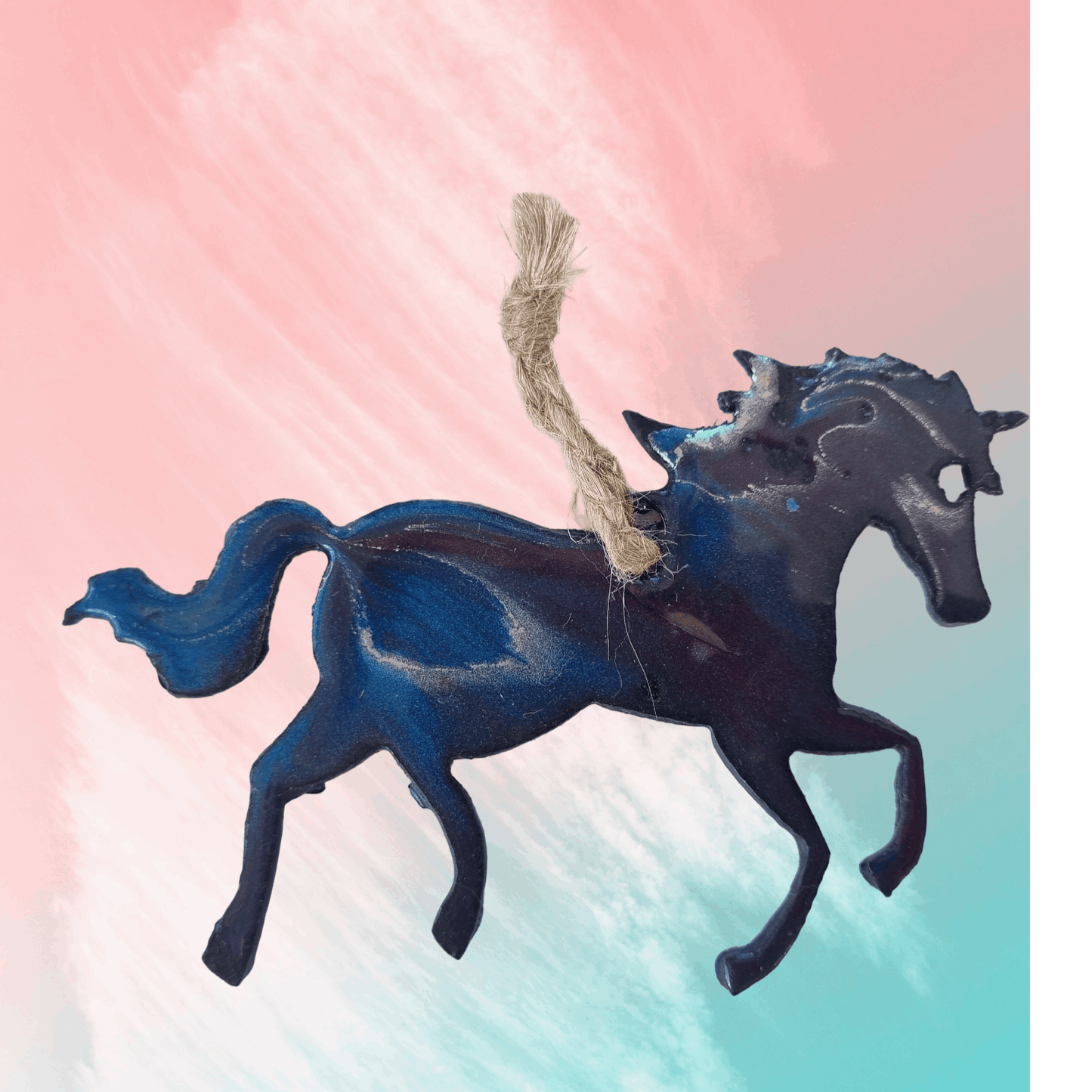 Magical unicorn metal art coated in pourable epoxy 110 x 80mm