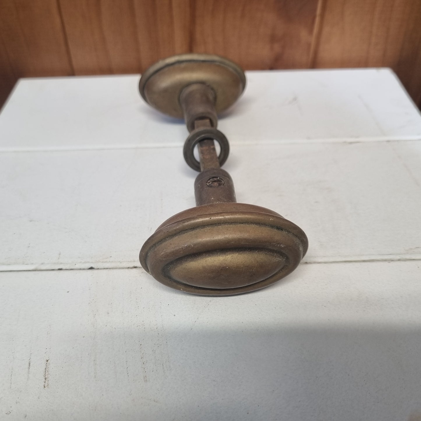 Antique Brass oval door handles (pair) Preloved with spindle