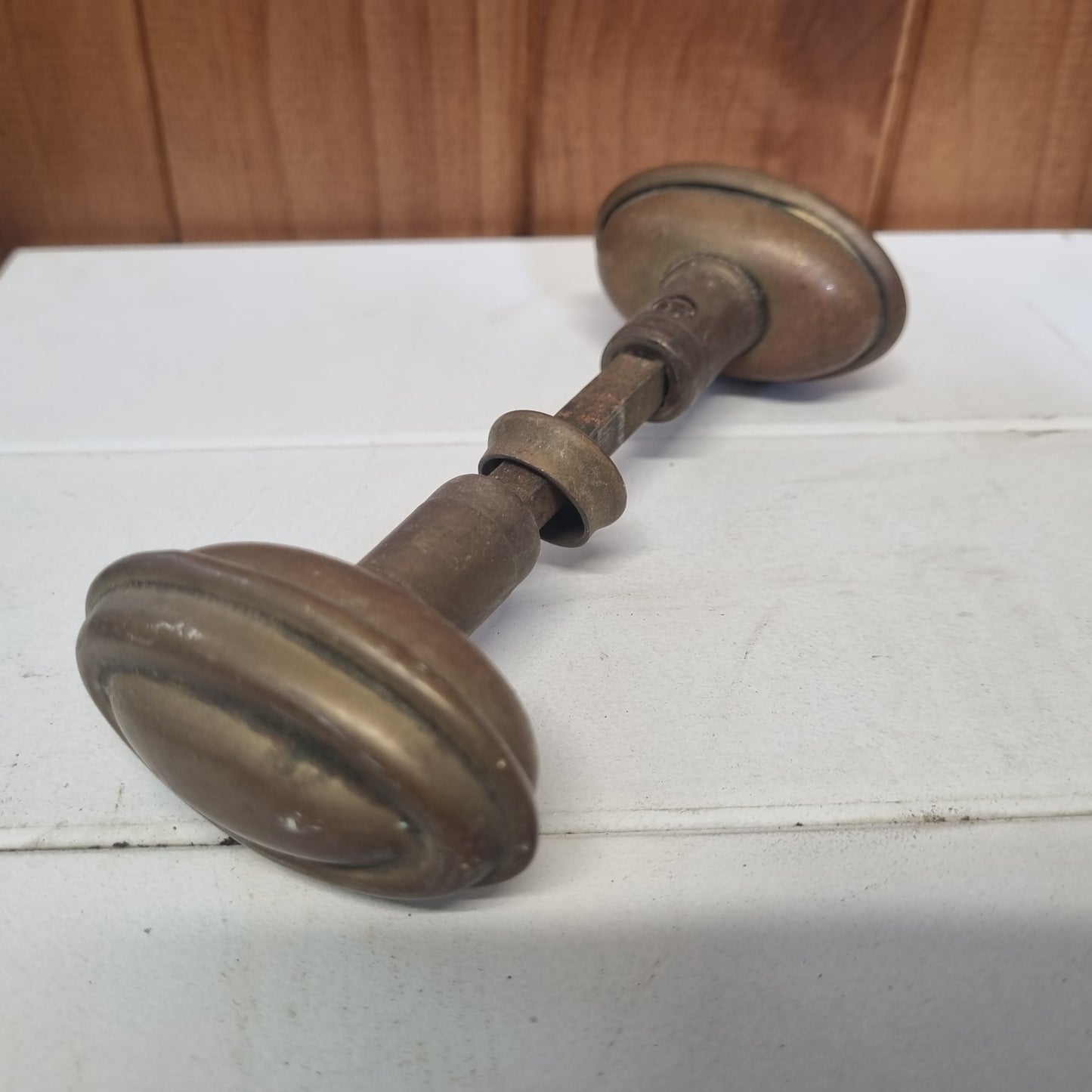 Antique Brass oval door handles (pair) Preloved with spindle