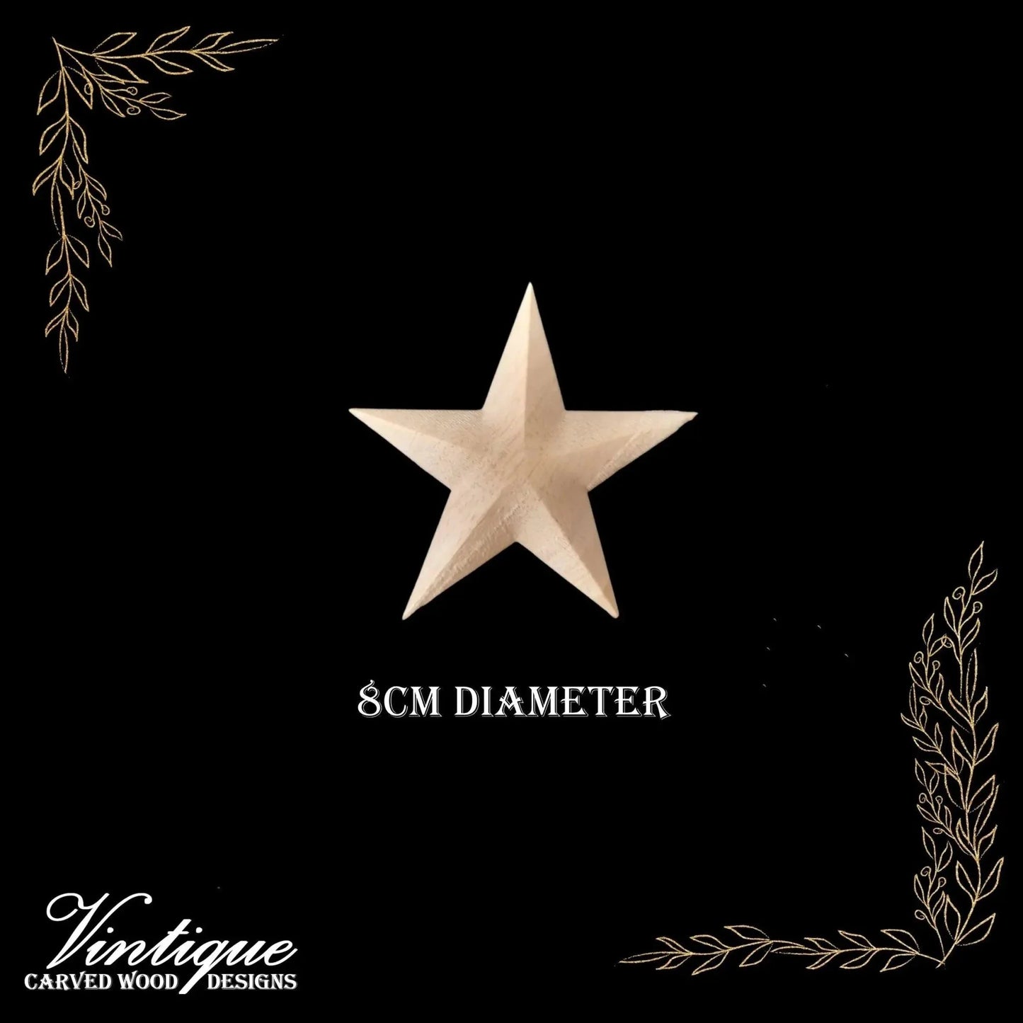 3D Star Centrepiece carved wood applique 8cm diameter - Vintique Concepts