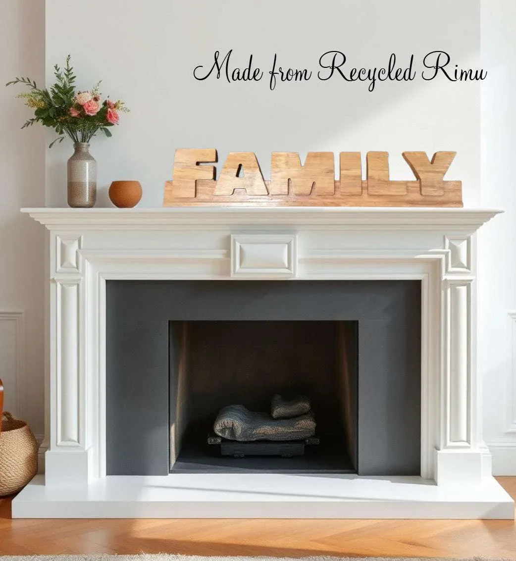 3D Carved wooden recycled Rimu Word sign FAMILY 640mm x 120mm - Vintique Concepts