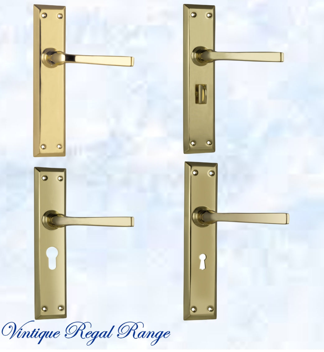 Polished Brass Milford longplate lever door handle 225 x 50mm (4 types)-Vintique Concepts