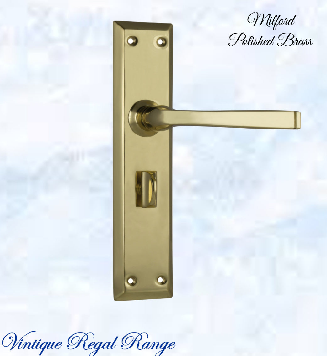 Polished Brass Milford longplate lever door handle 225 x 50mm (4 types)-Vintique Concepts