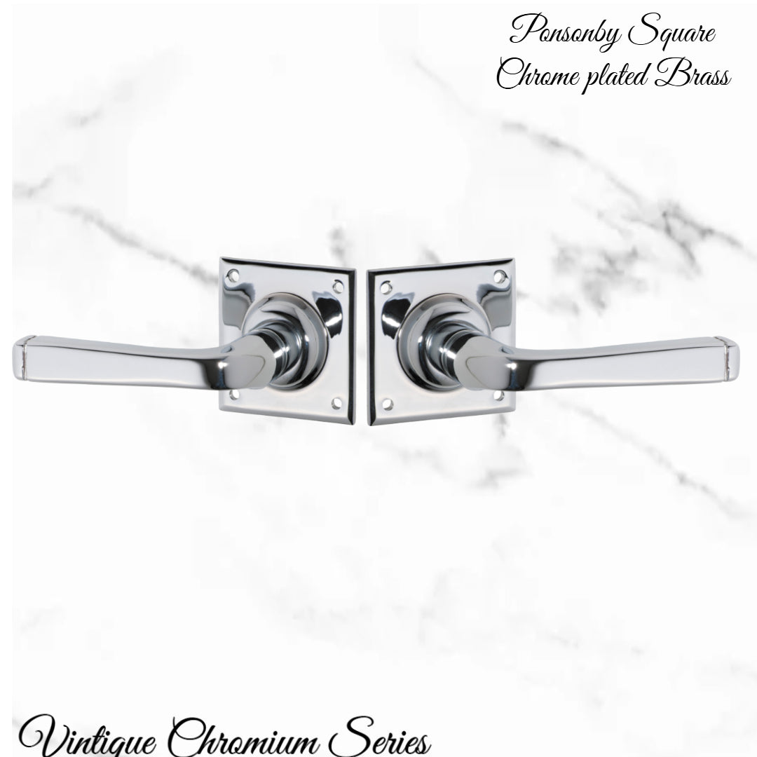 Ponsonby Square Chrome plated lever door handle 60x60mm-Vintique Concepts