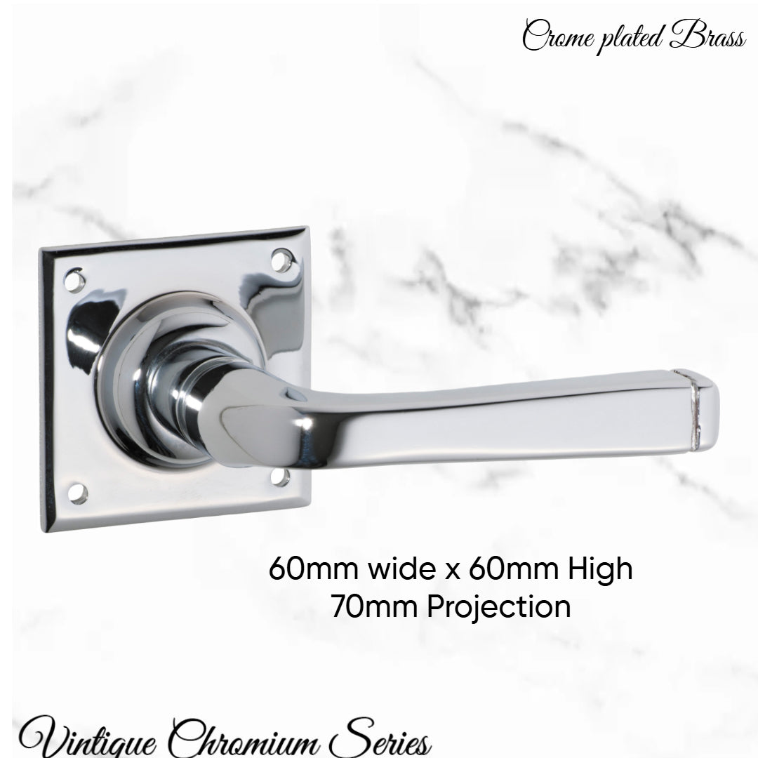 Ponsonby Square Chrome plated lever door handle 60x60mm-Vintique Concepts