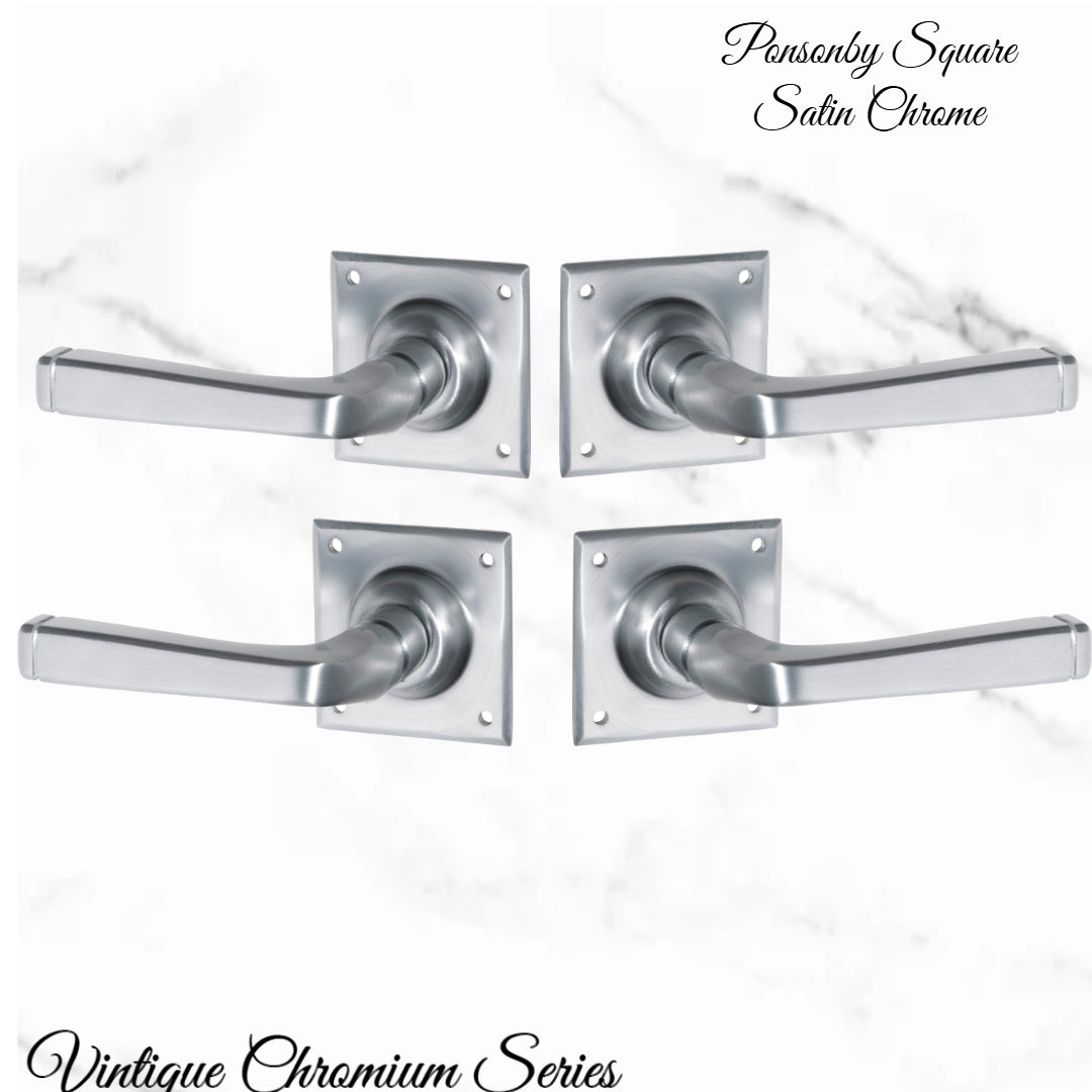 Ponsonby Square Satin Chrome lever door handle 60x60mm-Vintique Concepts