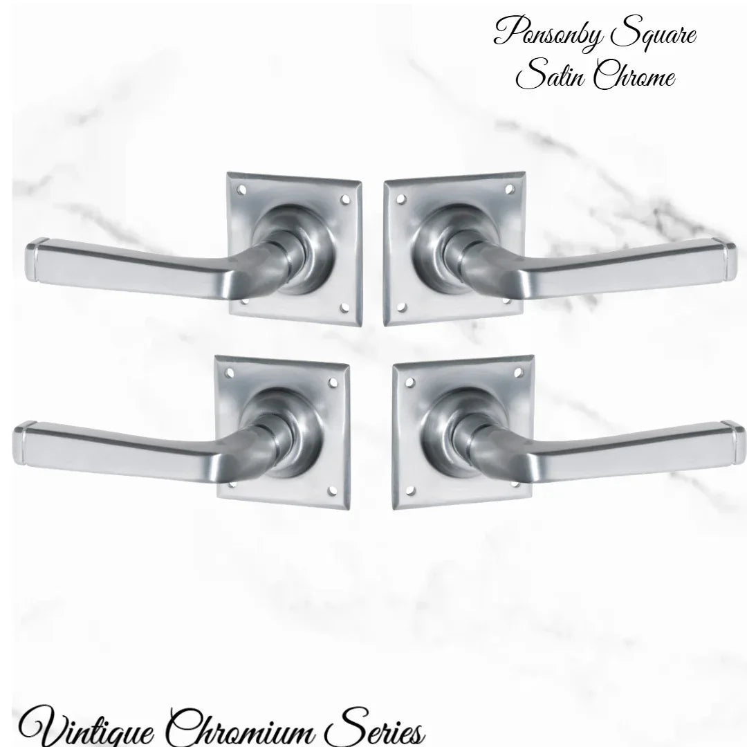 Ponsonby Square Satin Chrome lever door handle 60x60mm - Vintique Concepts
