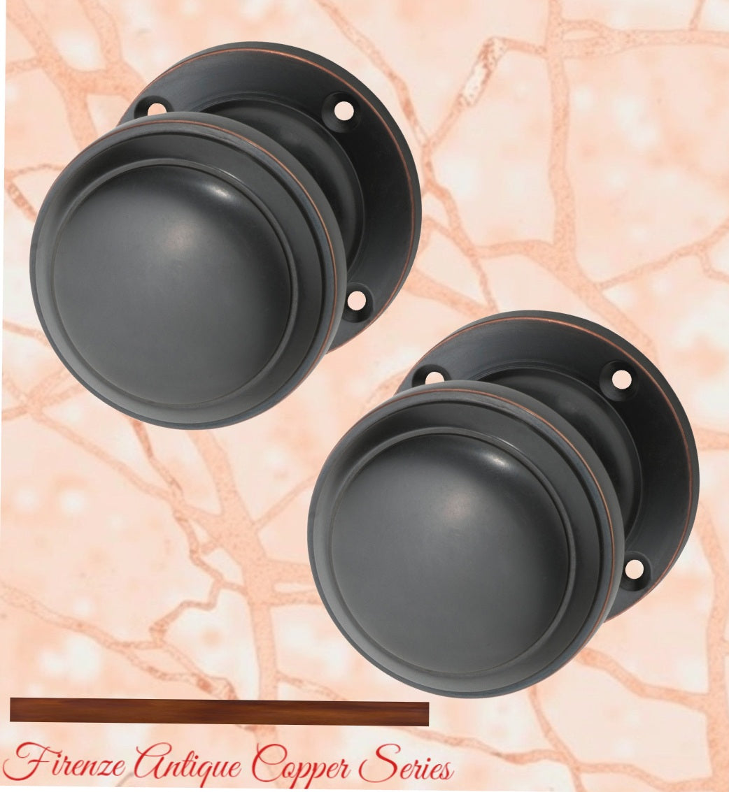 Antiqued Copper Round Rimmed Rose Door Knob 54mm dia-Vintique Concepts