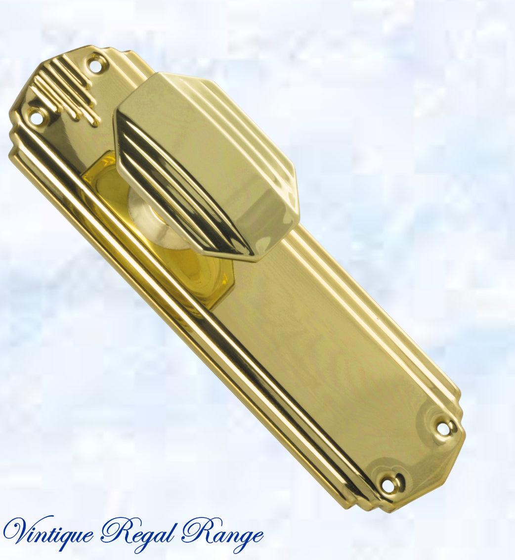 Polished Brass Art Deco Door knob W/backplate 178mm x 58mm-Vintique Concepts
