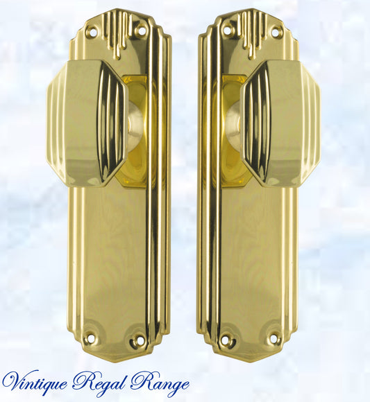 Polished Brass Art Deco Door knob W/backplate 178mm x 58mm-Vintique Concepts