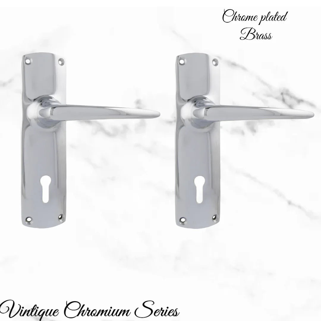 Chrome Plated retro PERIOD Door lever set latch - Vintique Concepts
