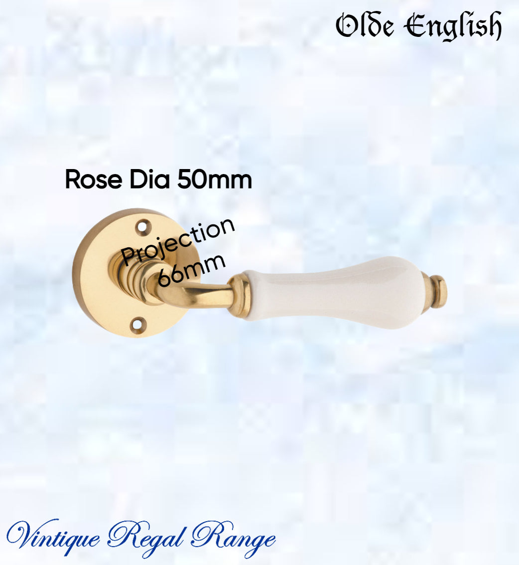 Polished Brass Olde English with Ivory Porcelain lever door handle-Vintique Concepts