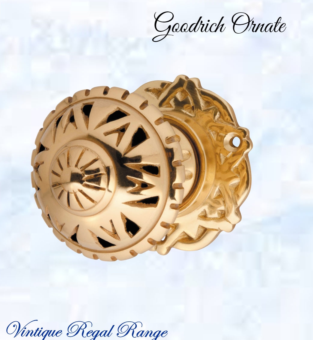 Polished Brass Goodrich Ornate Knob 63mm Dia-Vintique Concepts