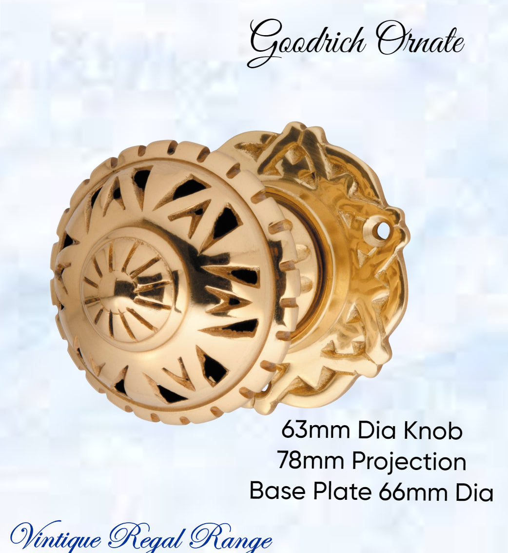 Polished Brass Goodrich Ornate Knob 63mm Dia-Vintique Concepts