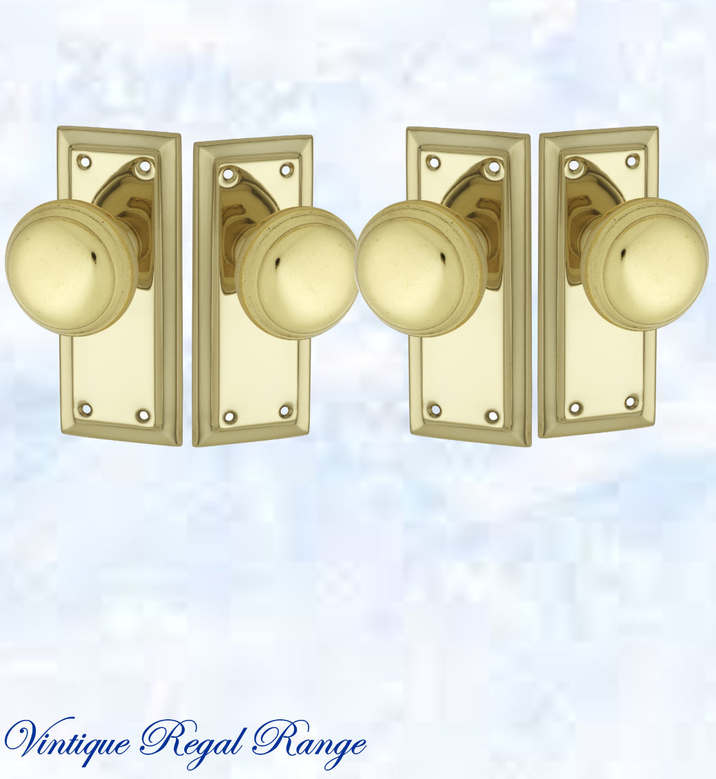 Polished Brass Short Shank Door knob W/backplate 125 x 50mm-Vintique Concepts
