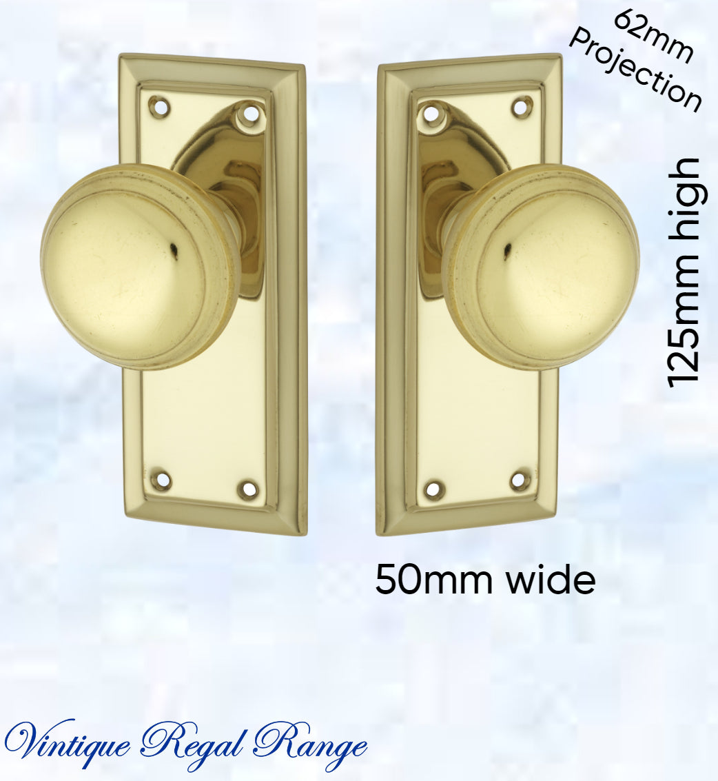 Polished Brass Short Shank Door knob W/backplate 125 x 50mm-Vintique Concepts