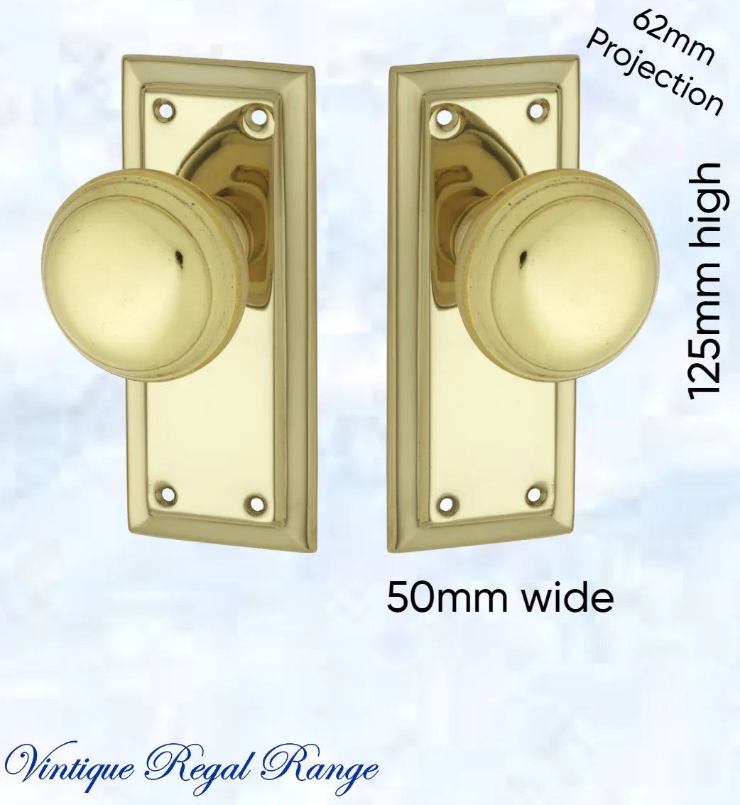 Polished Brass Short Shank Door knob W/backplate 125 x 50mm - Vintique Concepts