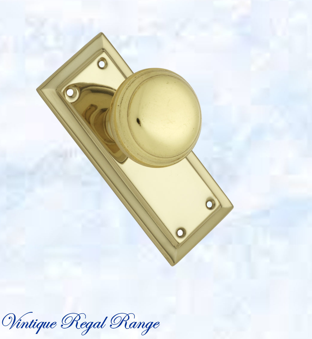 Polished Brass Short Shank Door knob W/backplate 125 x 50mm-Vintique Concepts
