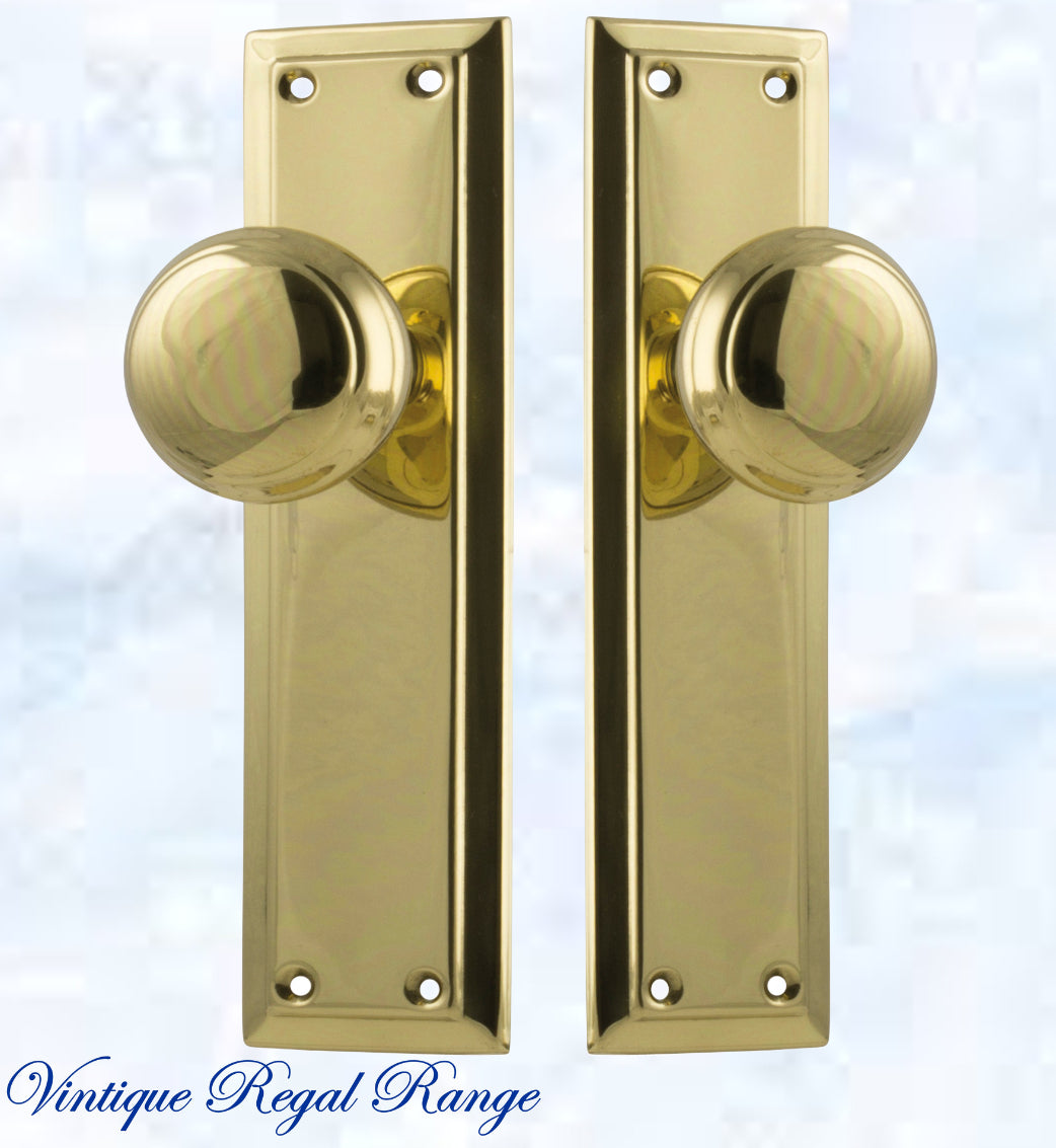 Polished Brass Long Shank Door knob W/backplate 200 x 50mm-Vintique Concepts