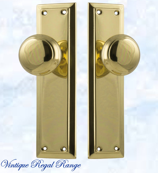Polished Brass Long Shank Door knob W/backplate 200 x 50mm-Vintique Concepts
