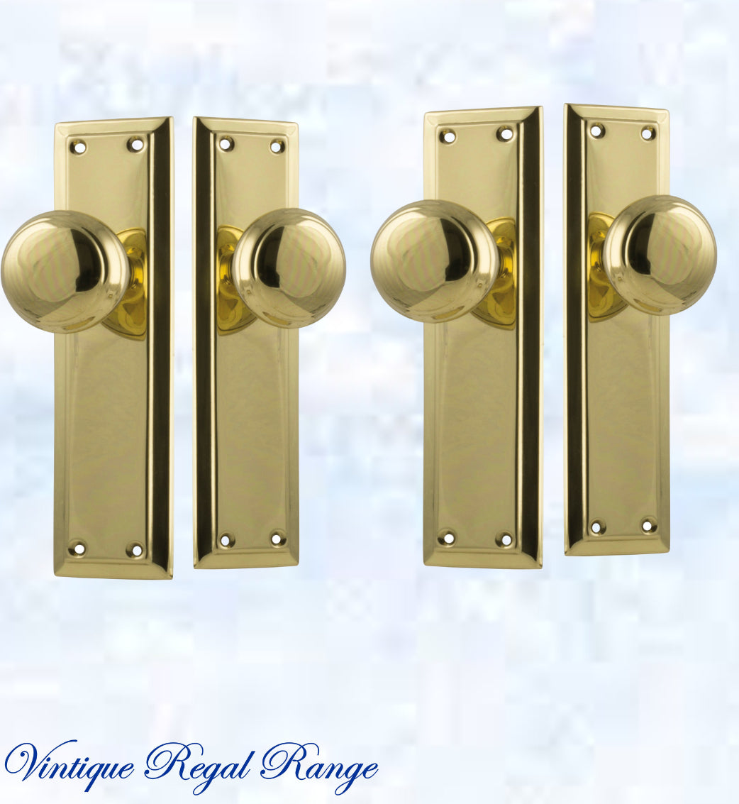 Polished Brass Long Shank Door knob W/backplate 200 x 50mm-Vintique Concepts