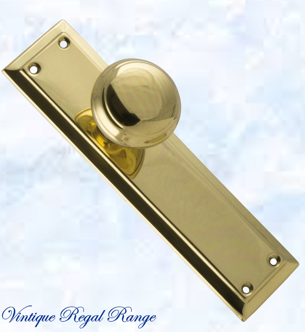 Polished Brass Long Shank Door knob W/backplate 200 x 50mm-Vintique Concepts