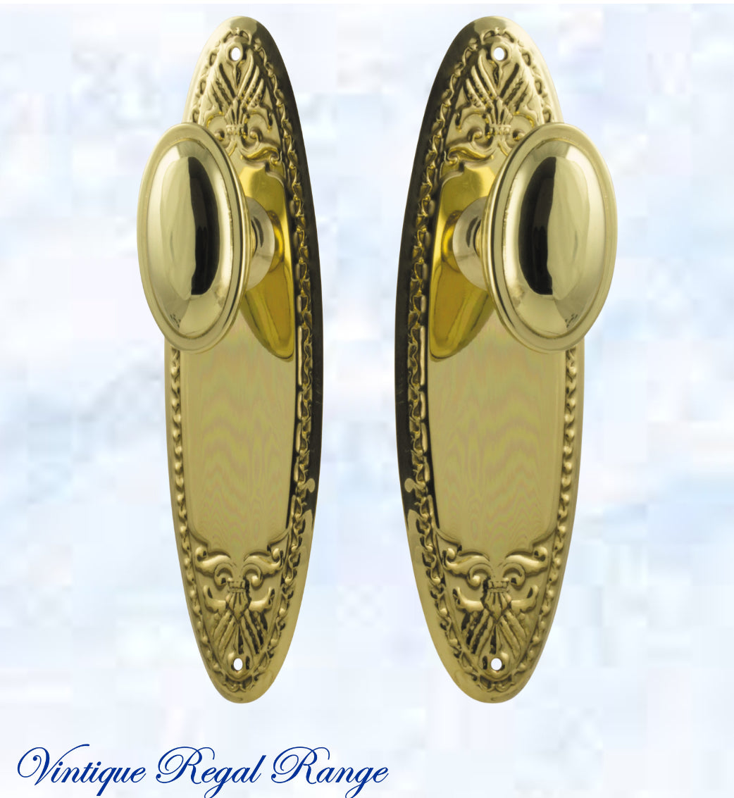 Polished Brass Versaille Door knob W/backplate 205 x 60.mm-Vintique Concepts