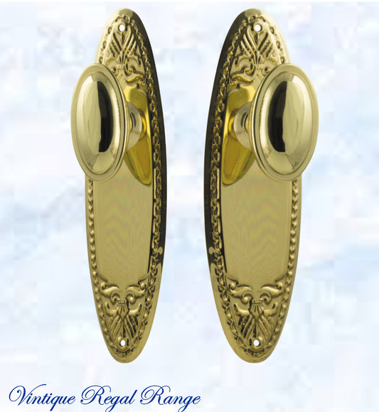 Polished Brass Versaille Door knob W/backplate 205 x 60.mm-Vintique Concepts