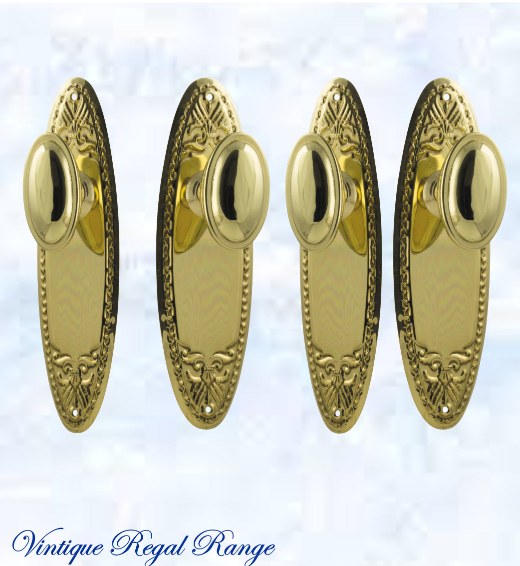 Polished Brass Versaille Door knob W/backplate 205 x 60.mm-Vintique Concepts