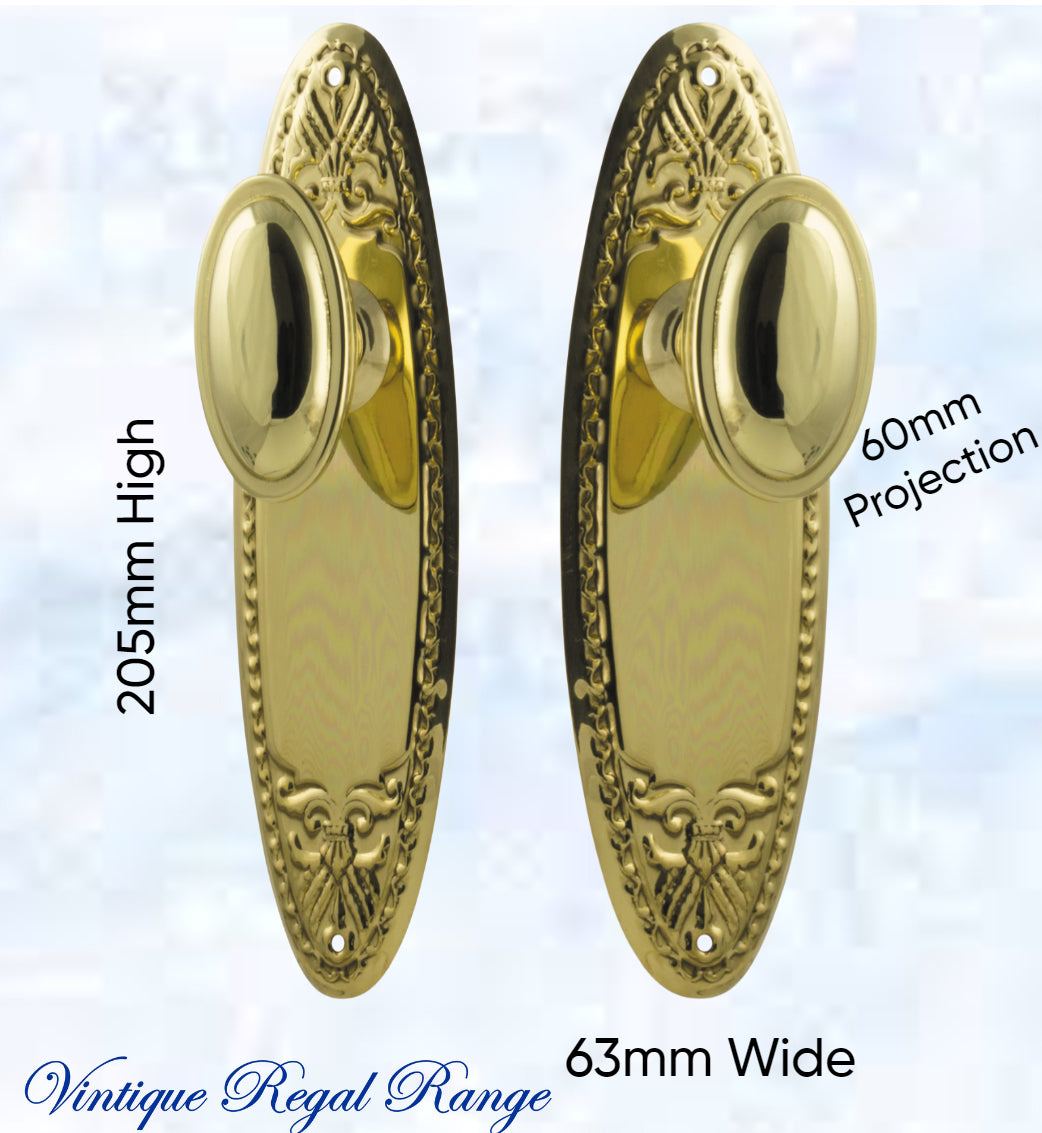 Polished Brass Versaille Door knob W/backplate 205 x 60.mm-Vintique Concepts