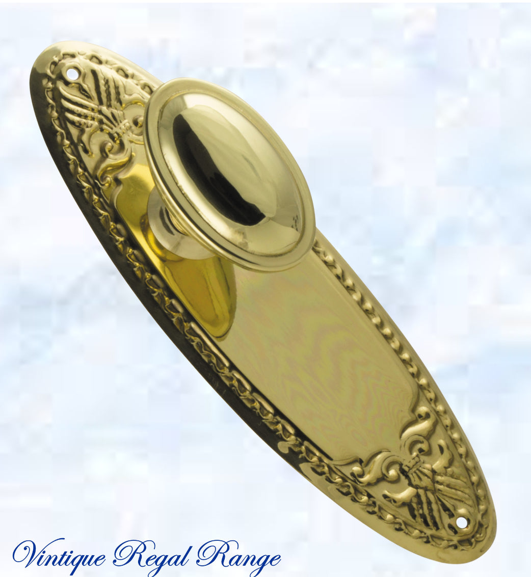 Polished Brass Versaille Door knob W/backplate 205 x 60.mm-Vintique Concepts