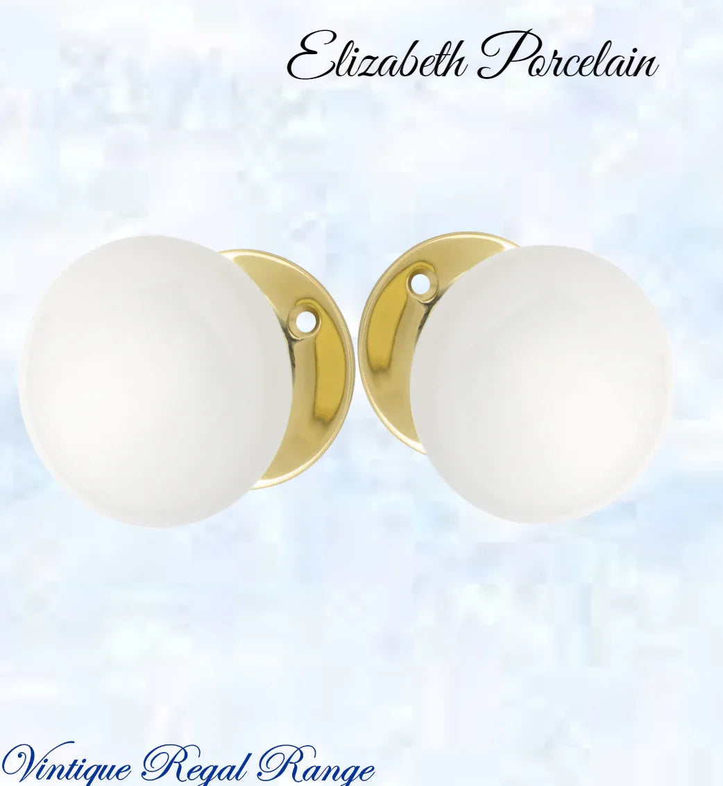 Polished Brass / Porcelian Elizabeth Door Knob 55mm dia - Vintique Concepts