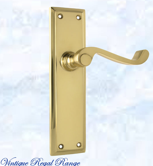 Polished Brass Rect plate/ Wave lever door handle 200x50mm-Vintique Concepts