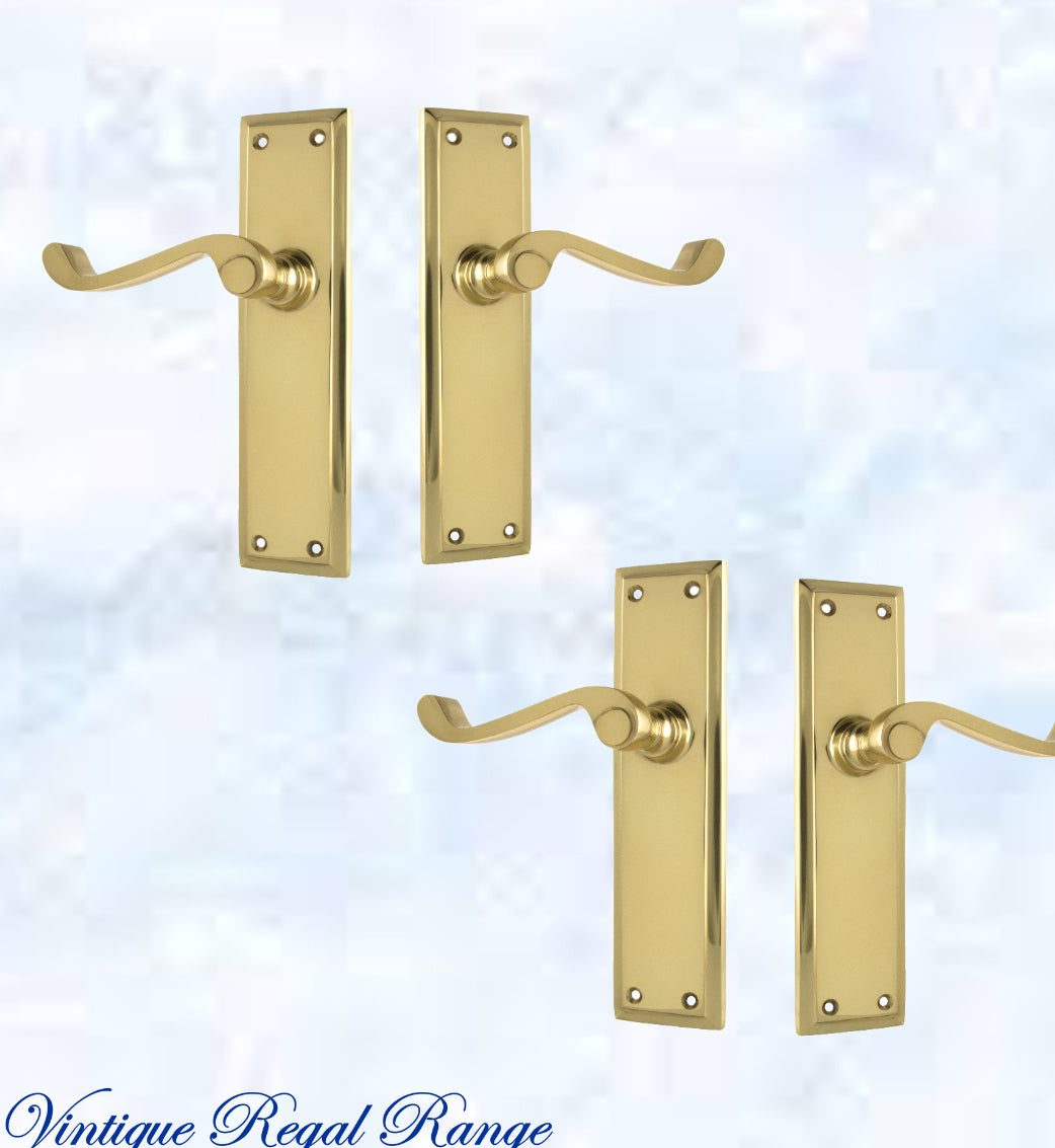Polished Brass Rect plate/ Wave lever door handle 200x50mm-Vintique Concepts