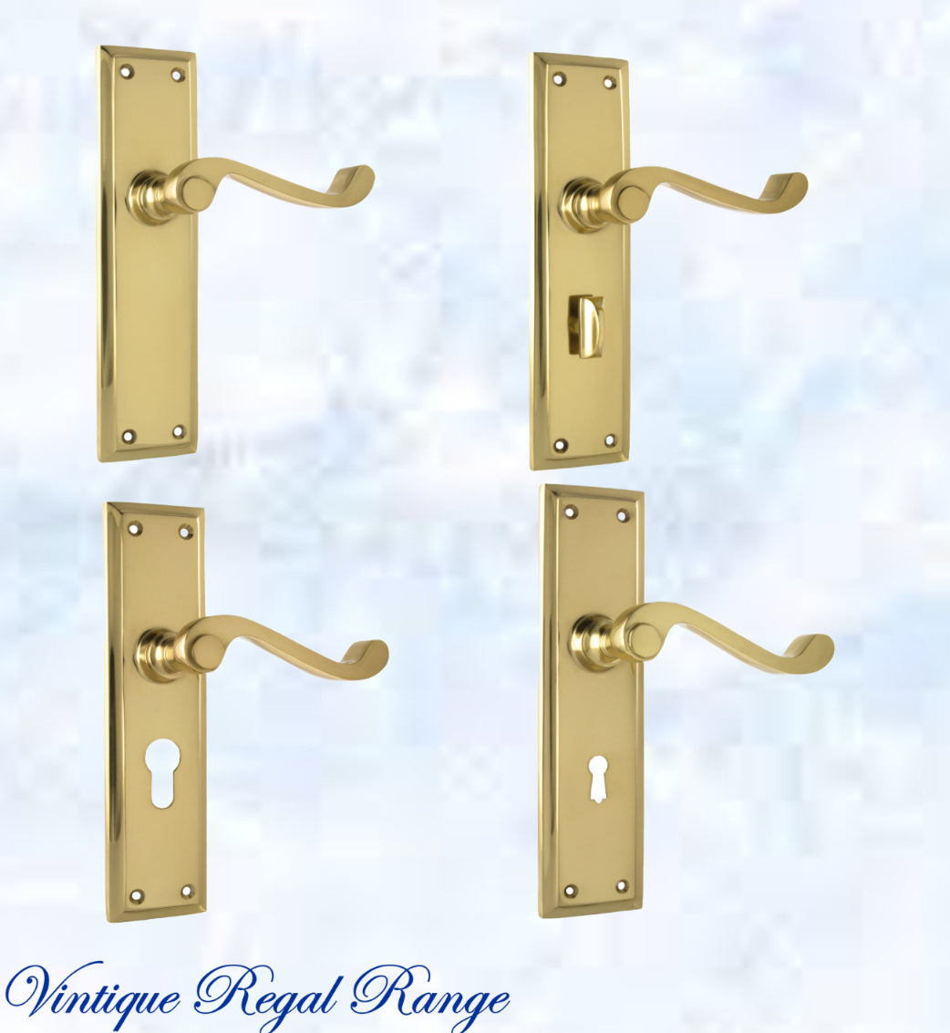 Polished Brass Rect plate/ Wave lever door handle 200x50mm-Vintique Concepts