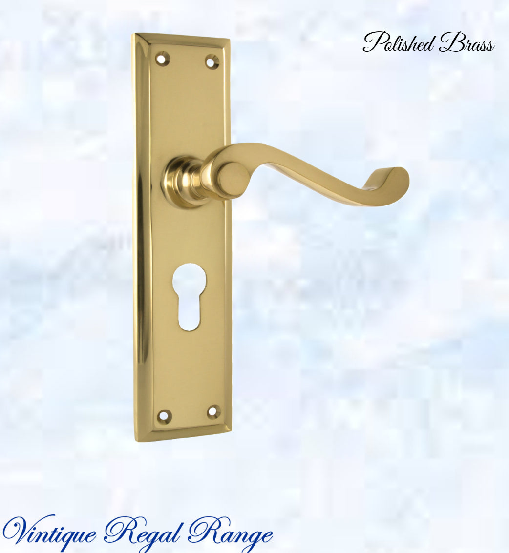 Polished Brass Rect plate/ Wave lever door handle 200x50mm-Vintique Concepts