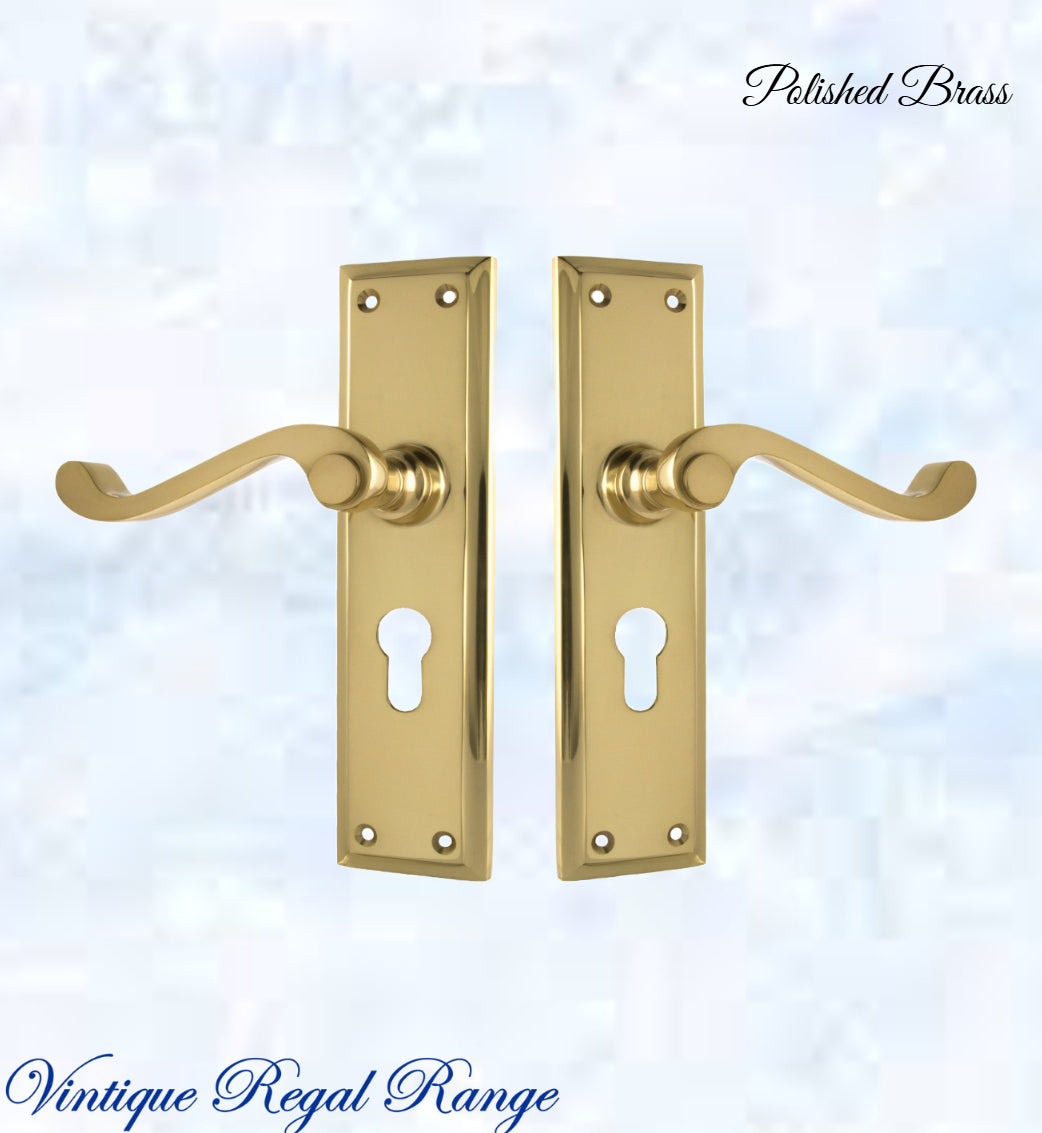 Polished Brass Rect plate/ Wave lever door handle 200x50mm-Vintique Concepts