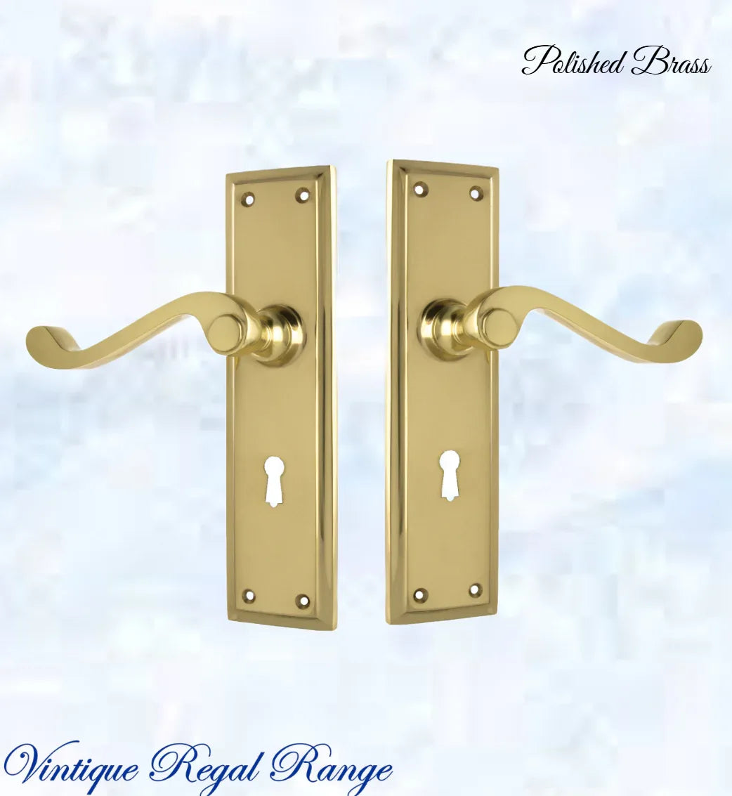 Polished Brass Rect plate/ Wave lever door handle 200x50mm - Vintique Concepts