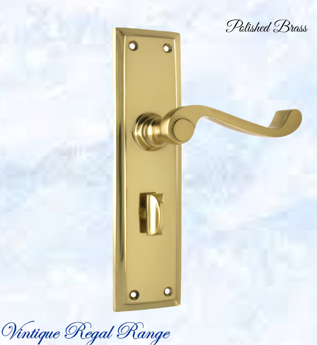 Polished Brass Rect plate/ Wave lever door handle 200x50mm-Vintique Concepts