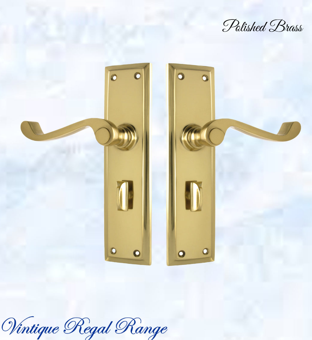 Polished Brass Rect plate/ Wave lever door handle 200x50mm-Vintique Concepts