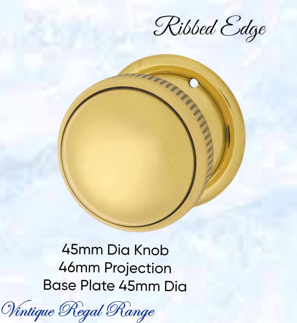 Polished Brass Ribbed Edge Standard Knob 45mm Dia-Vintique Concepts