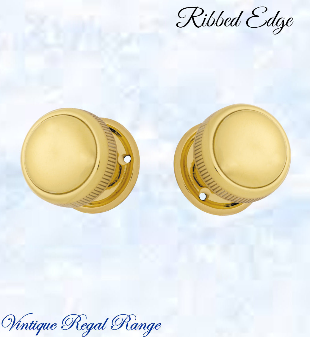 Polished Brass Ribbed Edge Standard Knob 45mm Dia-Vintique Concepts