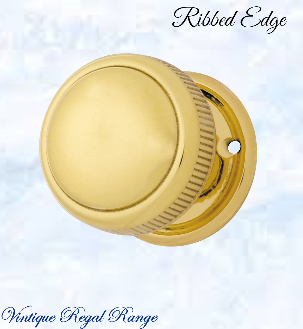 Polished Brass Ribbed Edge Standard Knob 45mm Dia-Vintique Concepts