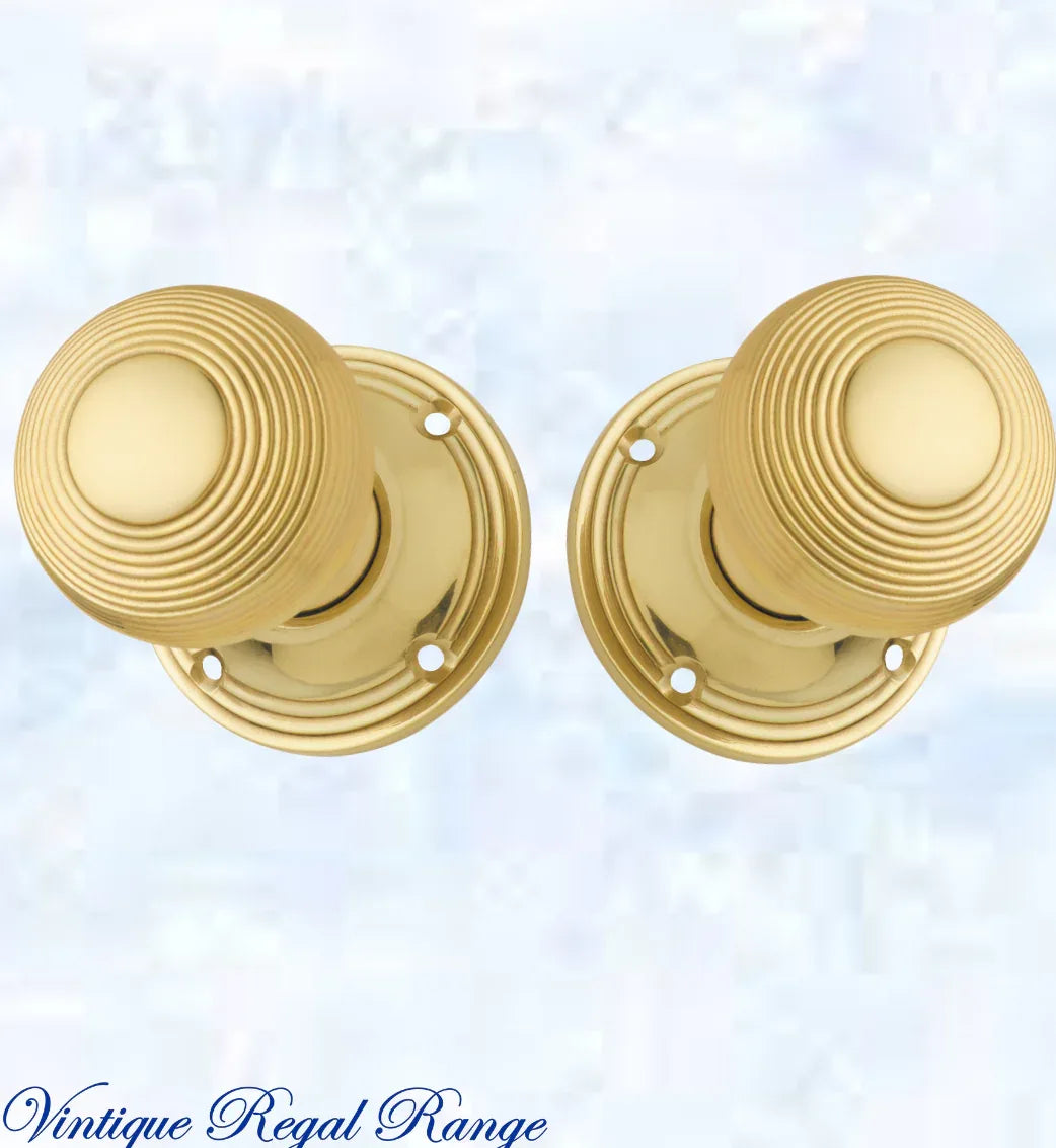 Polished Brass Victorian Grooved Door Knob 51mm dia - Vintique Concepts