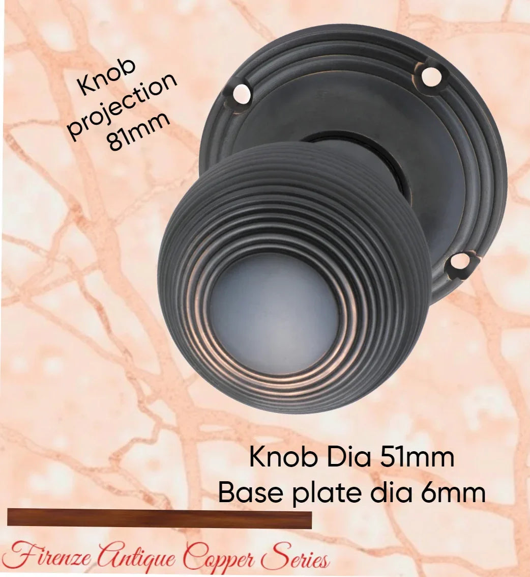 Antiqued Copper Victorian Grooved Door Knob 51mm dia - Vintique Concepts