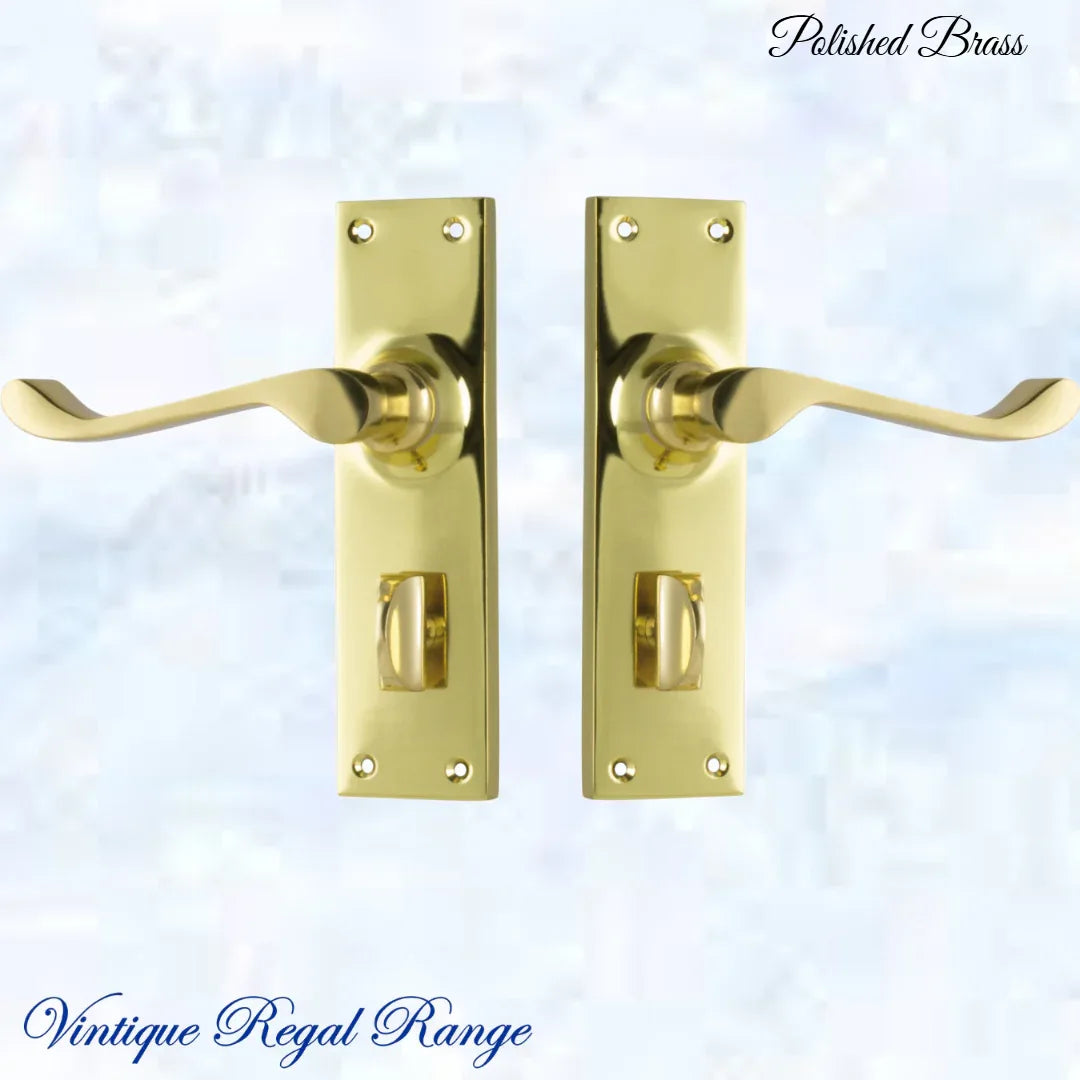Polished Brass Queens longplate lever door handle 152x 42mm (4 types) - Vintique Concepts
