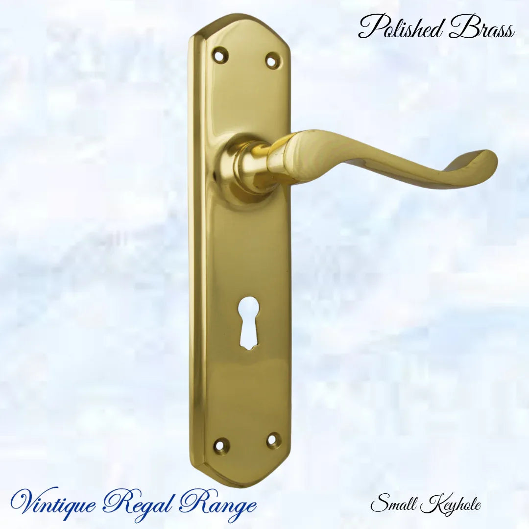 Polished Brass Royal Wave lever door handle 200mmx45mm (4 types) - Vintique Concepts