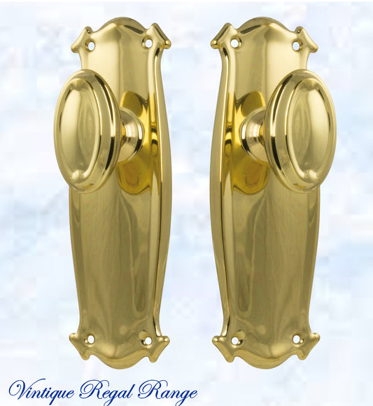 Polished Brass Chateau Door knob W/backplate 197 x 68mm-Vintique Concepts